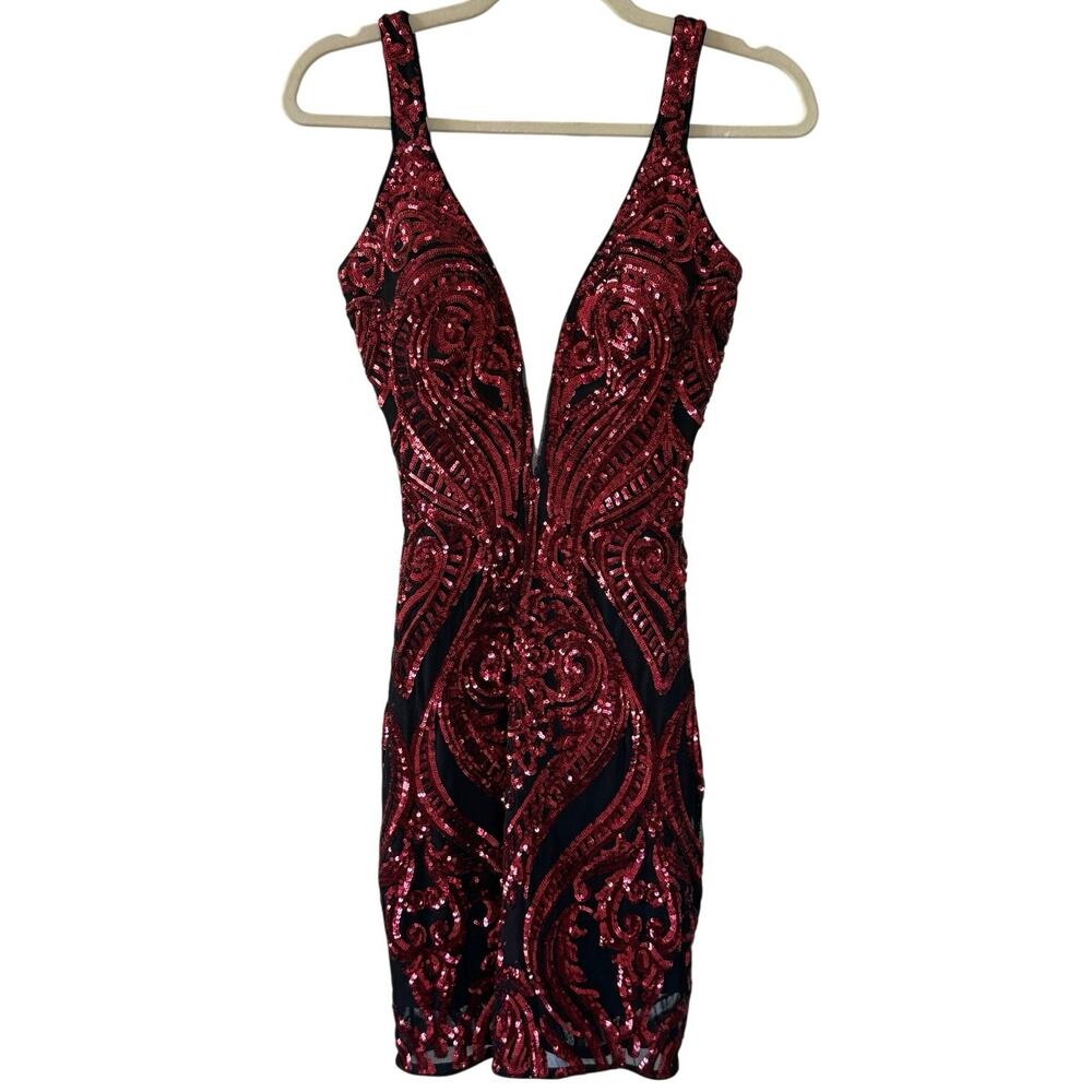Jovani Black Mesh Red Sequence Mini Formal Dress - Sz 4 Prom Gala Banquet Party